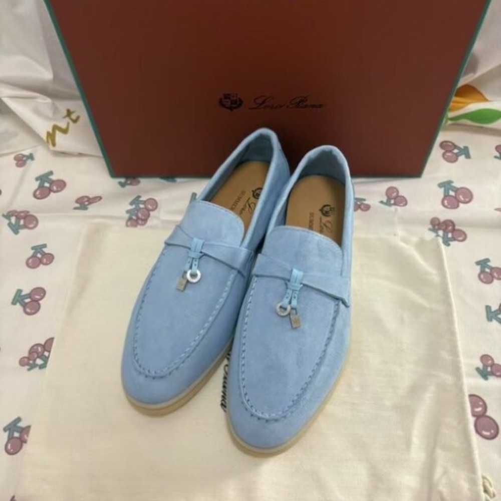 Loro Piana Light Blue Suede Loafers – Elegant Slip-On Style